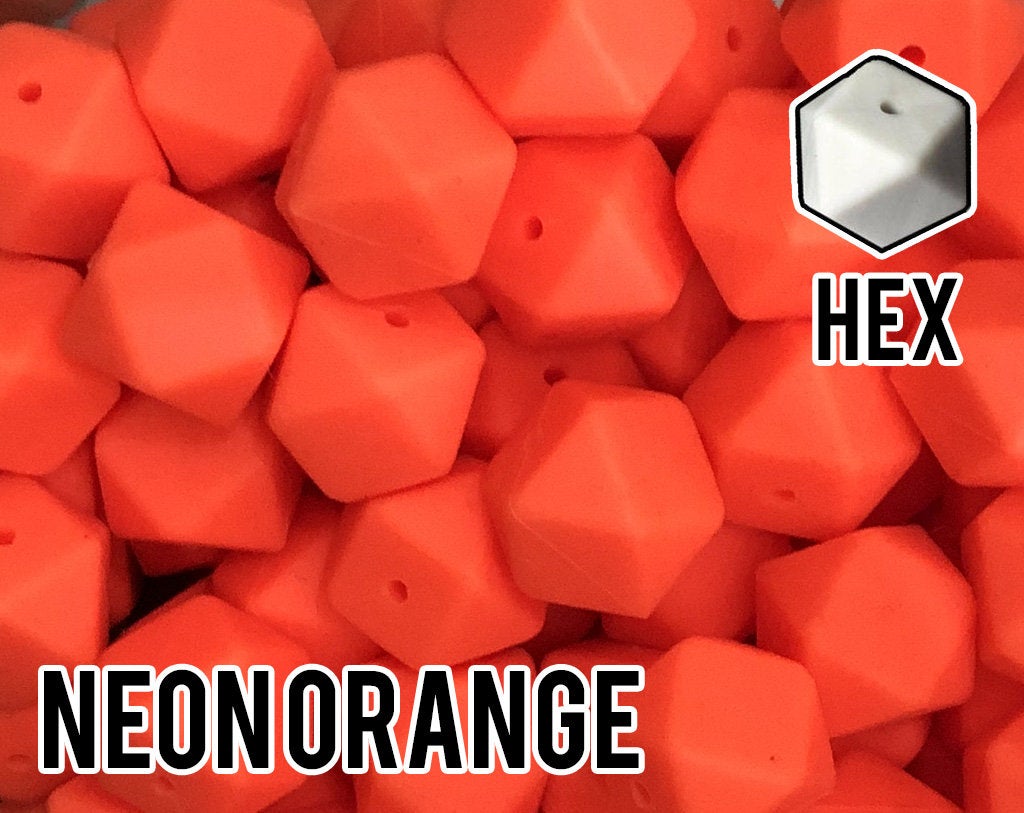 17 mm Hexagon Neon Orange Silicone Beads (aka Bright Orange)