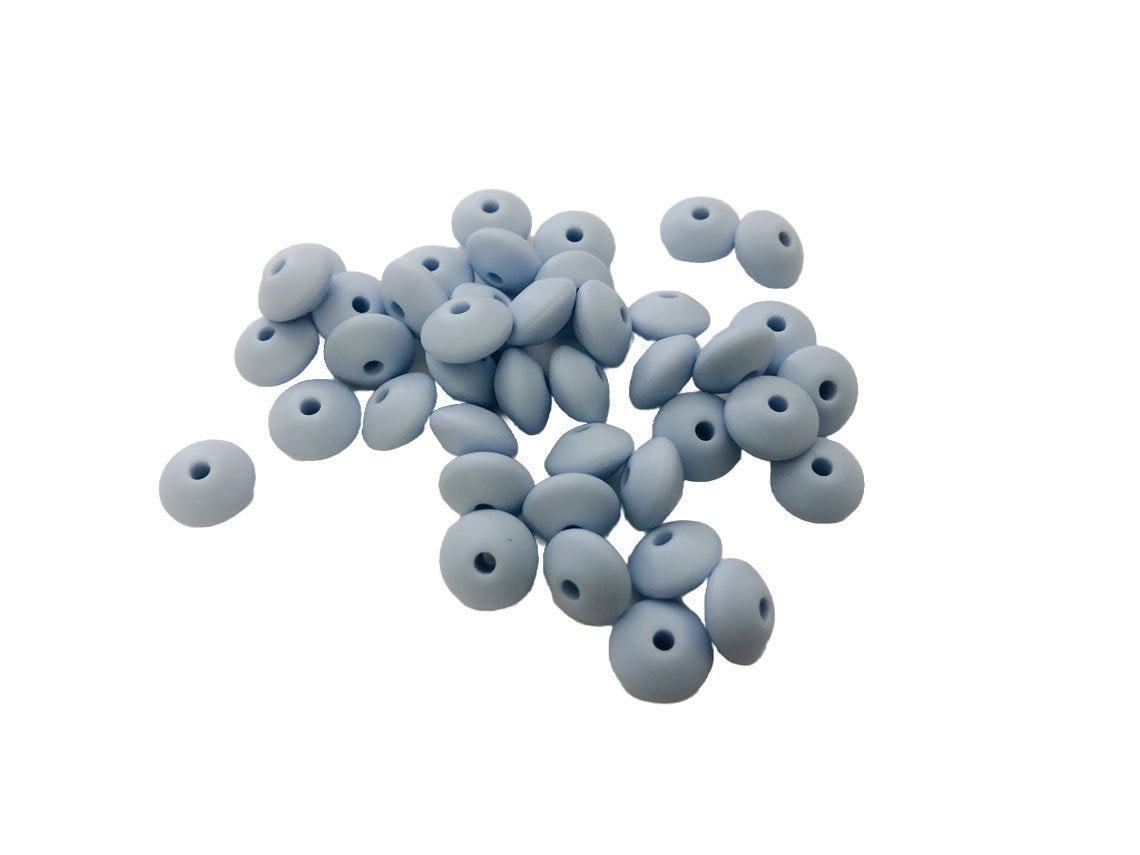 Small Abacus Lentil Saucer Silicone Beads in Bluebell - 12 mm x 7 mm