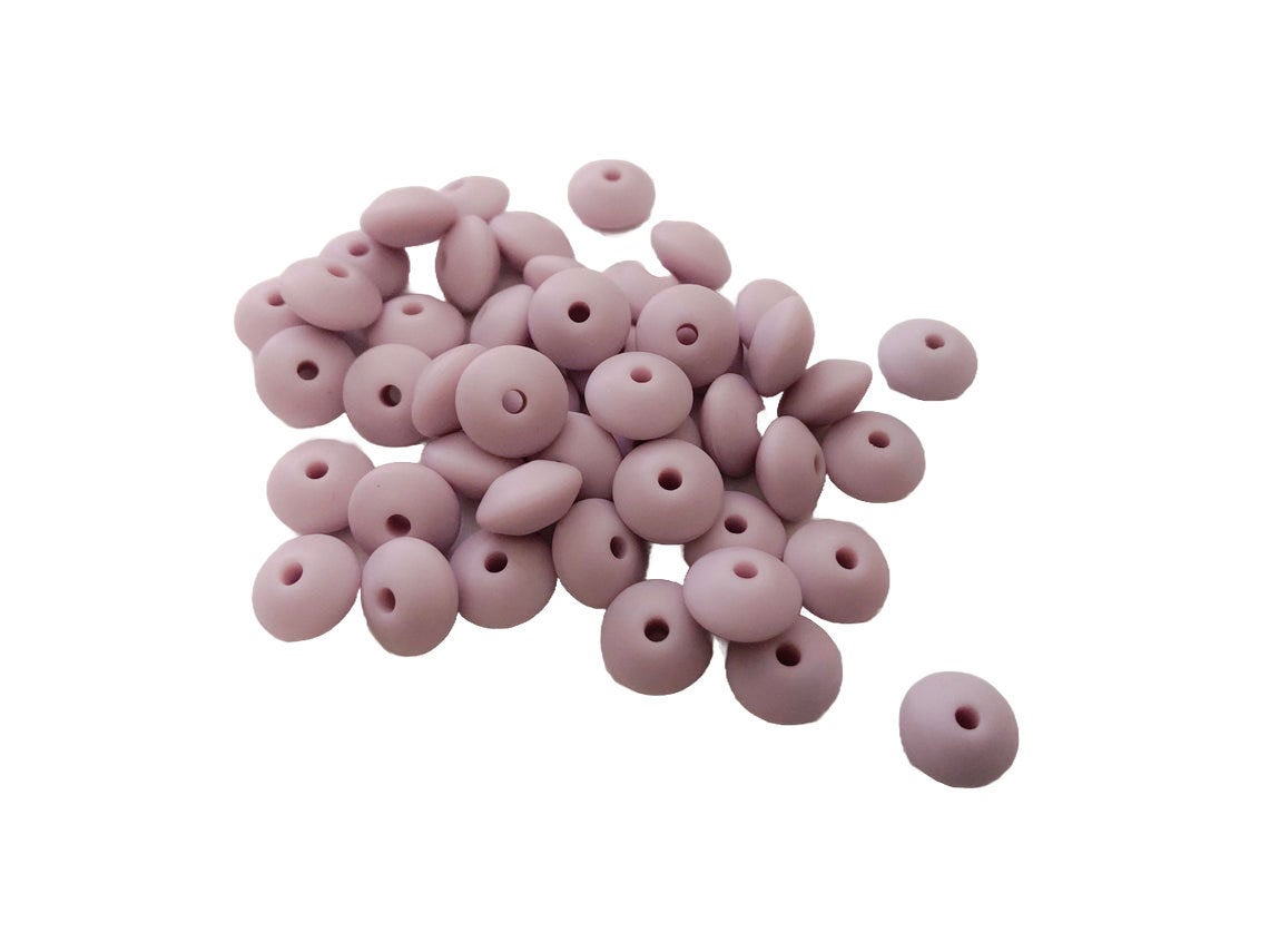 Small Abacus Lentil Saucer Silicone Beads in Mauve - 12 mm x 7 mm