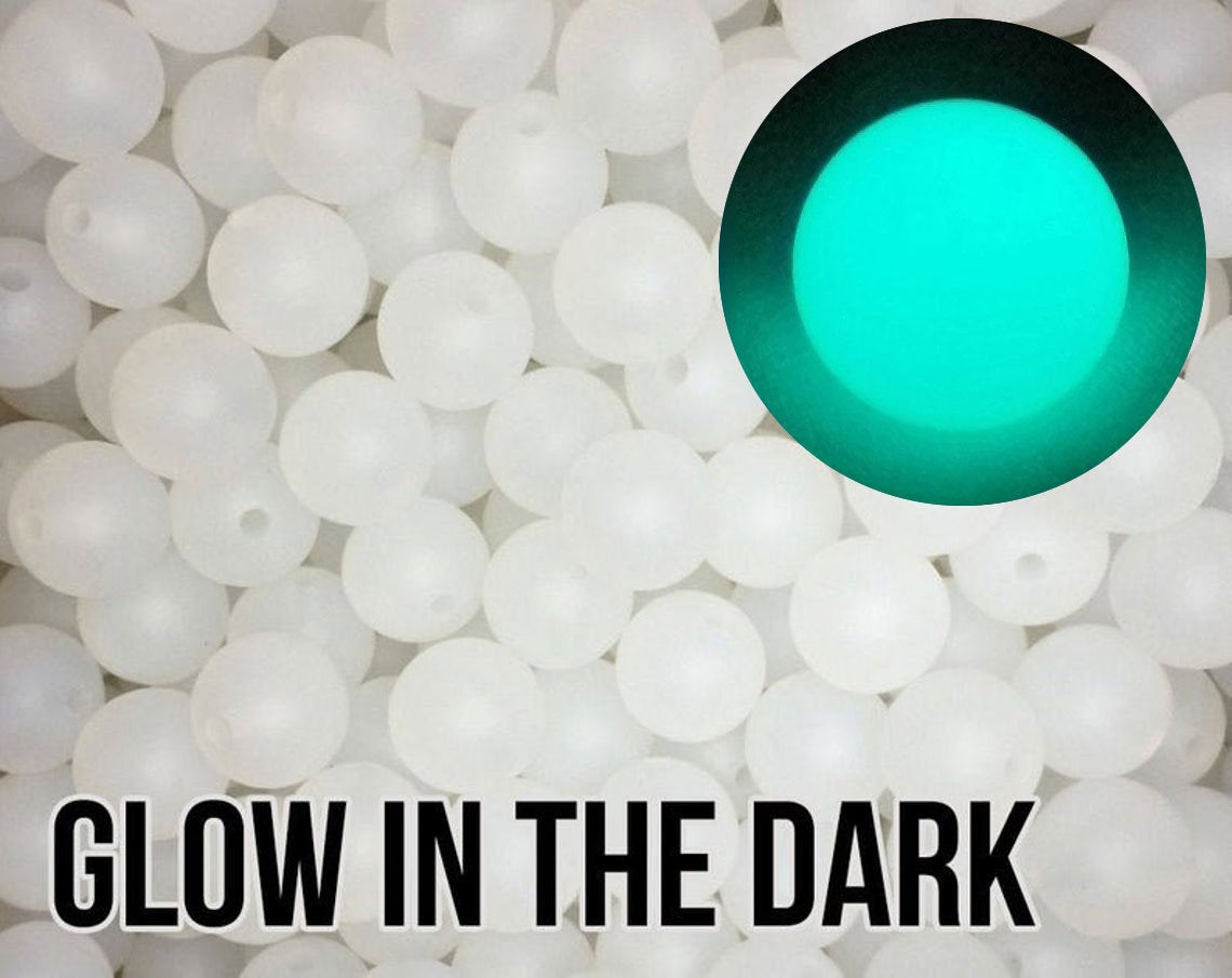 12 mm Round  Round Glow in the Dark (green) Silicone Beads (aka Clear)
