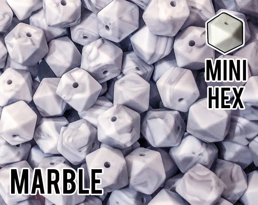 Mini Hexagon Marble Silicone Beads (aka Marble Gray Grey)