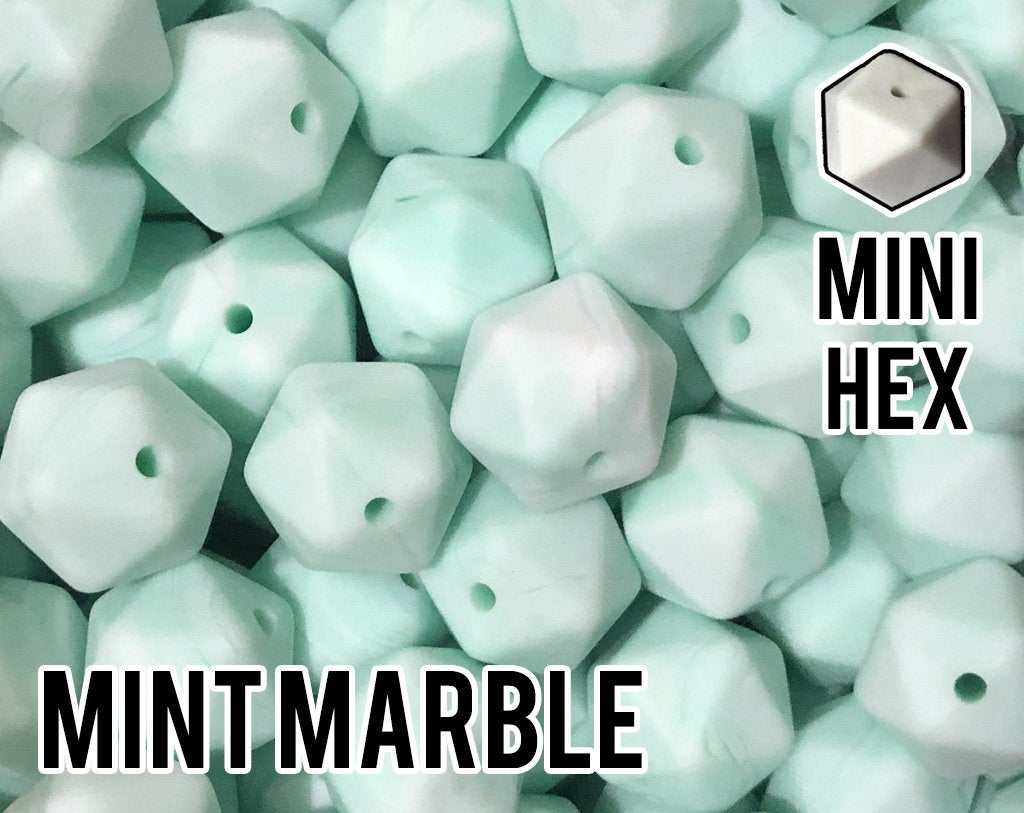 Mini Hexagon Mint Marble Silicone Beads (aka Light Green, Pastel Green)