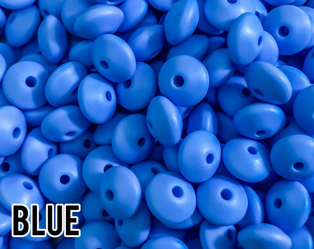 Small Abacus Lentil Saucer Silicone Beads in Blue - 12 mm x 7 mm