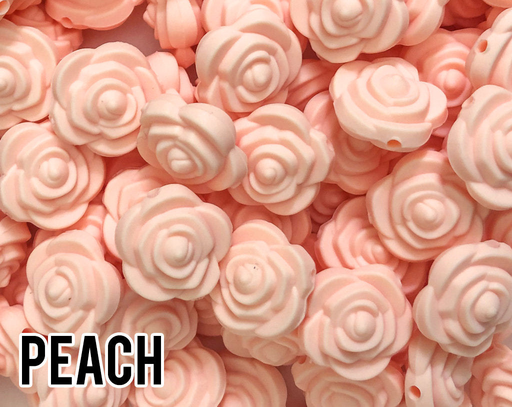 Mini Flower / Rose Silicone Beads - Peach - 3D Flower - Bulk Silicone Beads Wholesale - DIY Jewelry