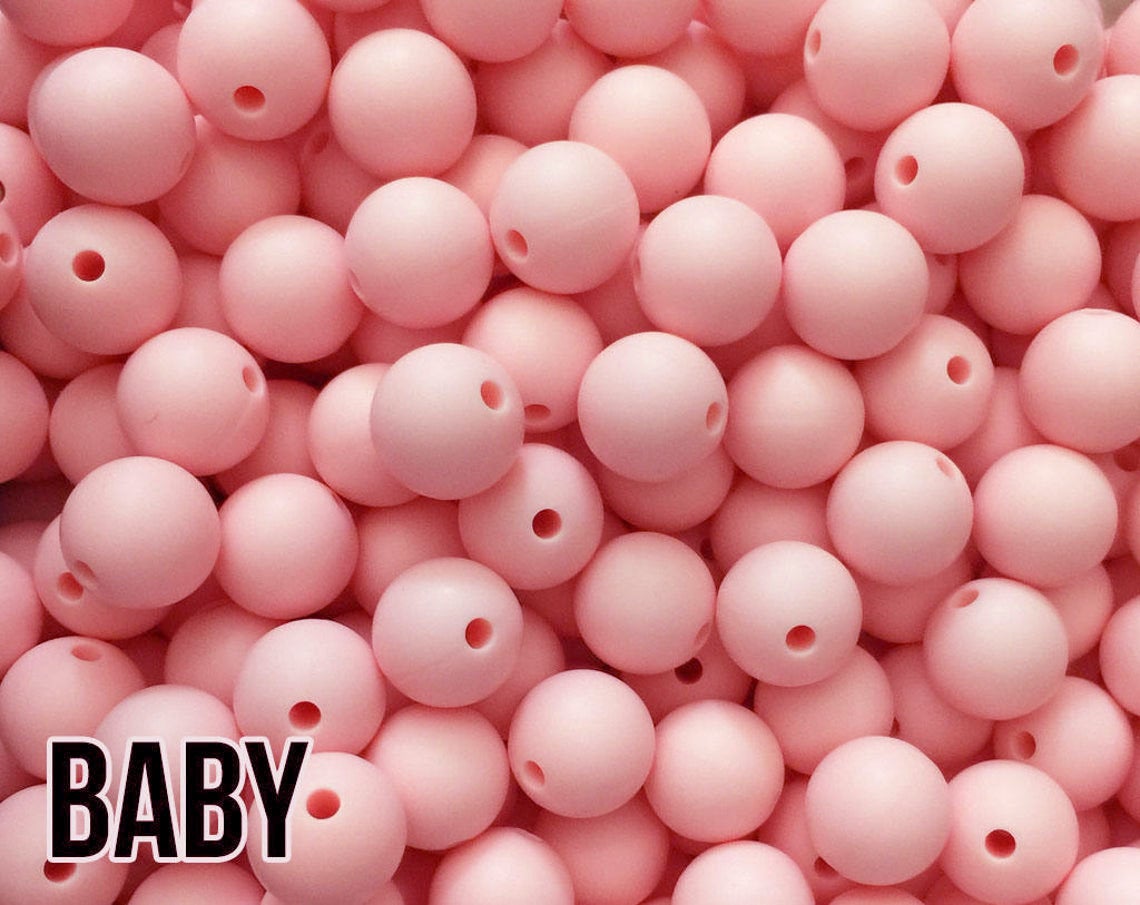 15 mm Round Baby Silicone Beads  (aka Gossamer Pink, Light Pink, Pastel Pink)