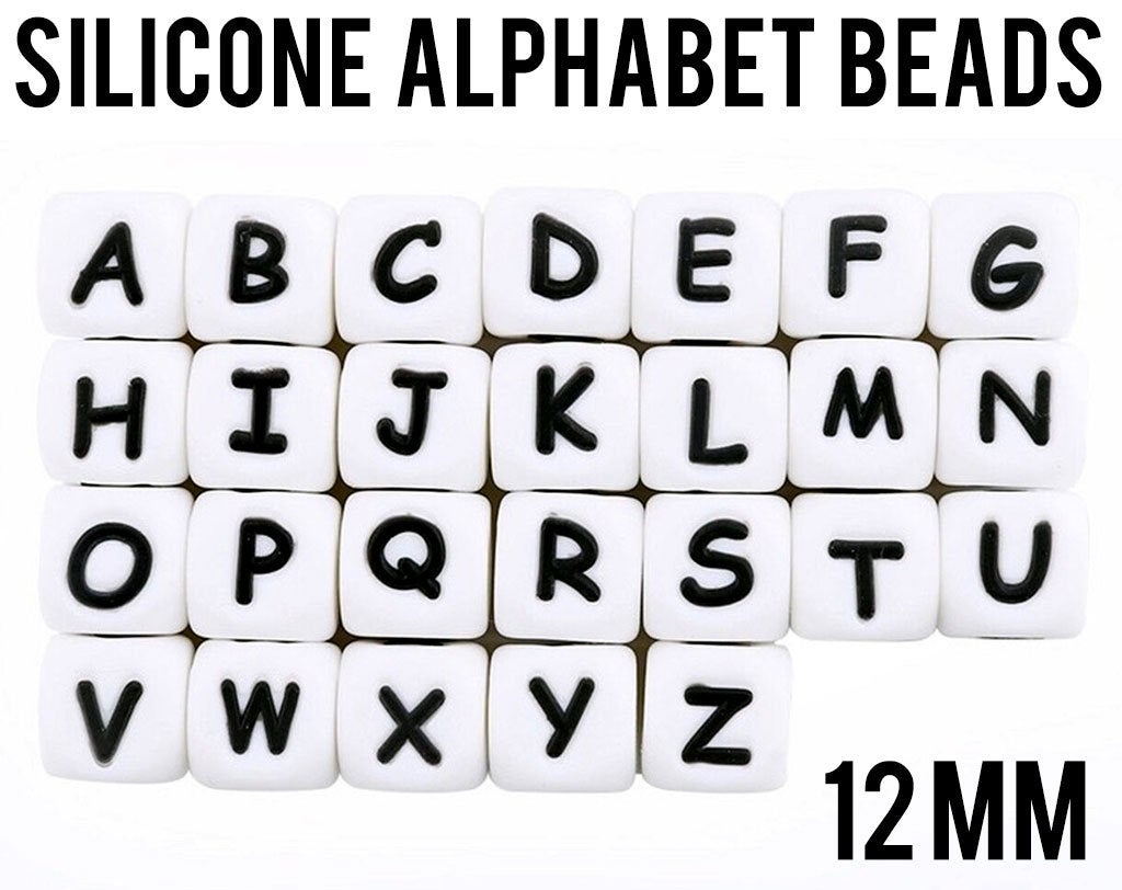 A-Z Silicone Alphabet Cube Beads - 12 mm square