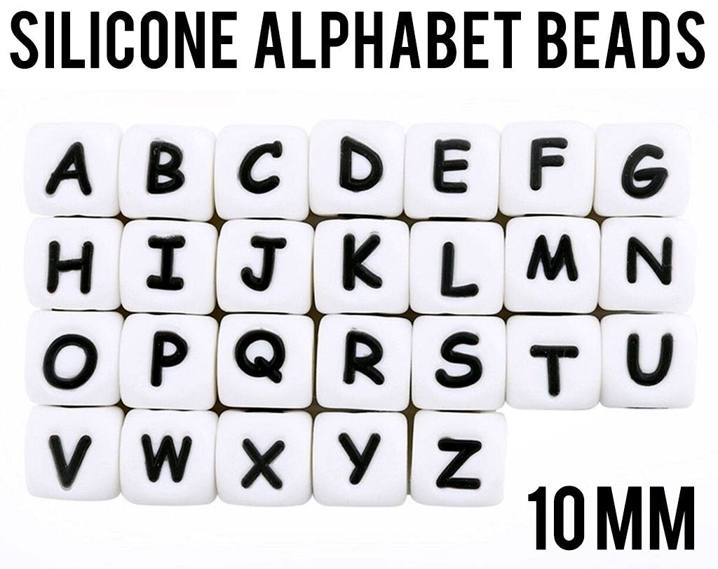 10 mm A-Z Silicone Alphabet Cube Beads