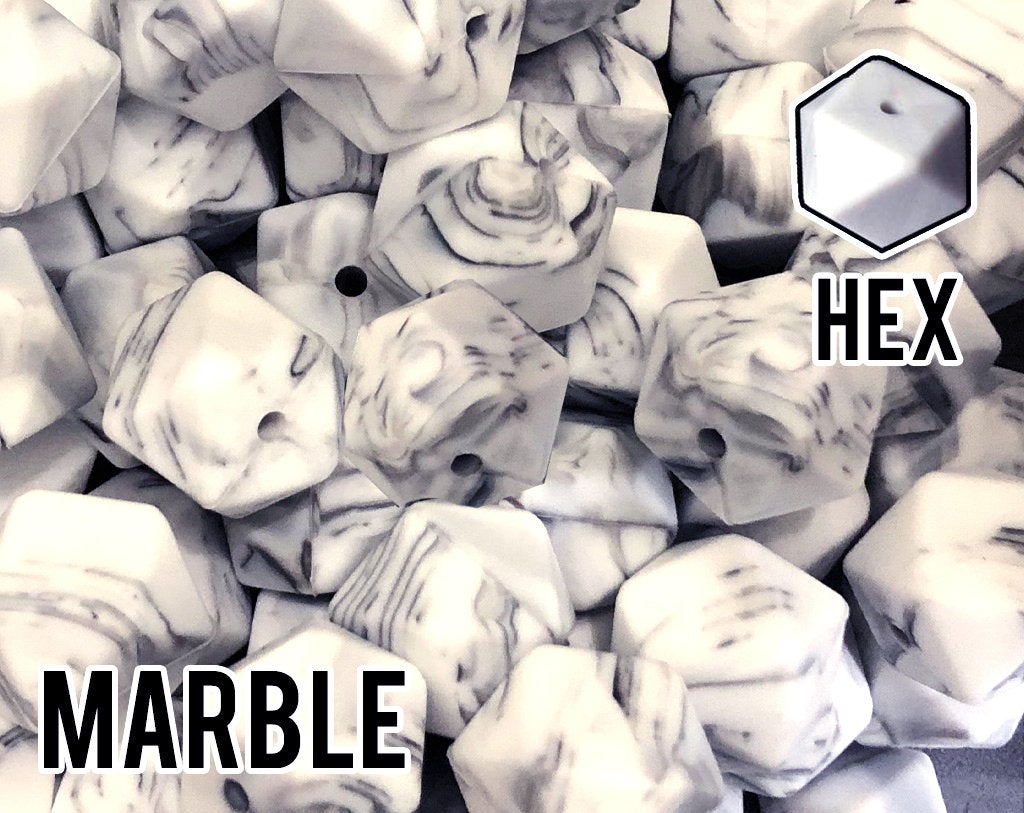 5-1,000 - Very Marble Hexagon Geometric Silicone Beads (17 mm)