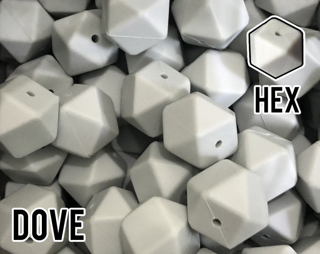 17 mm Hexagon Dove Silicone Beads (aka Light Grey)
