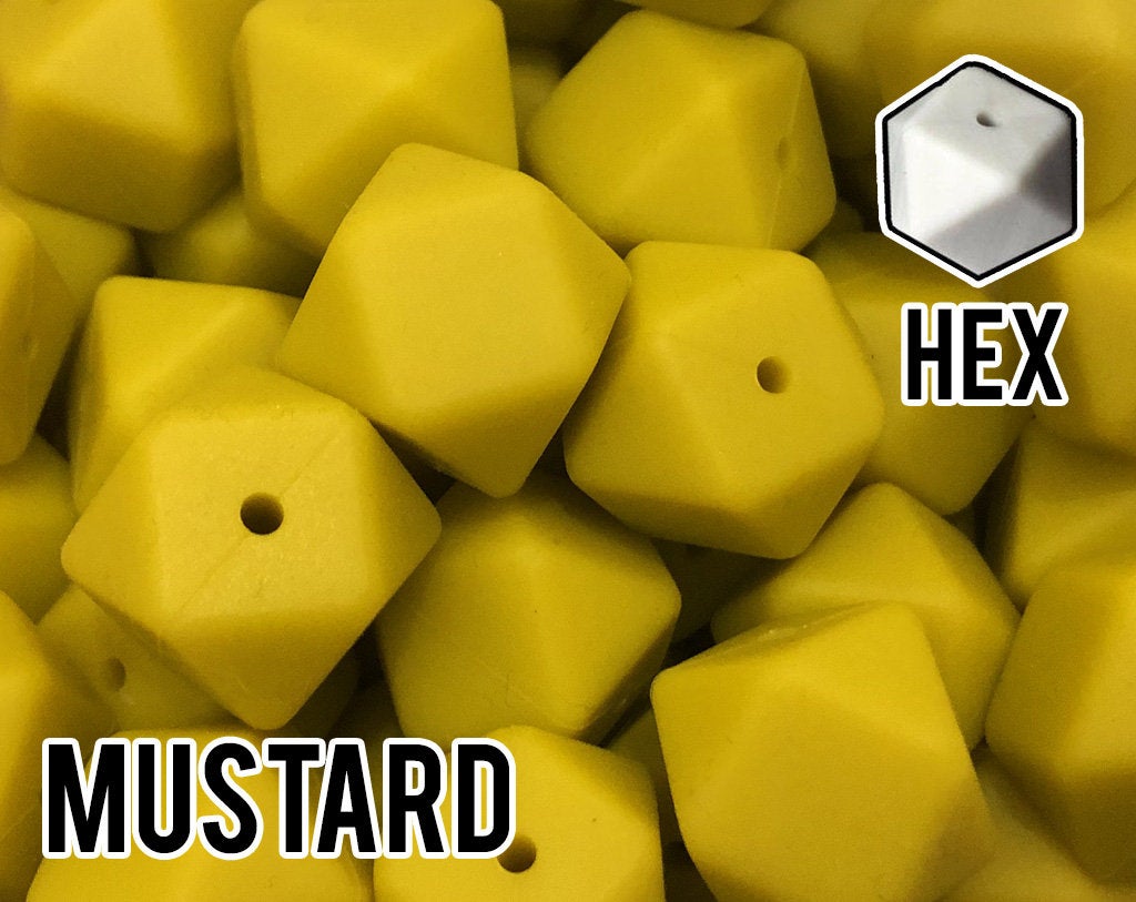 17 mm Hexagon Mustard Silicone Beads (aka Medium Chartreuse Yellow)
