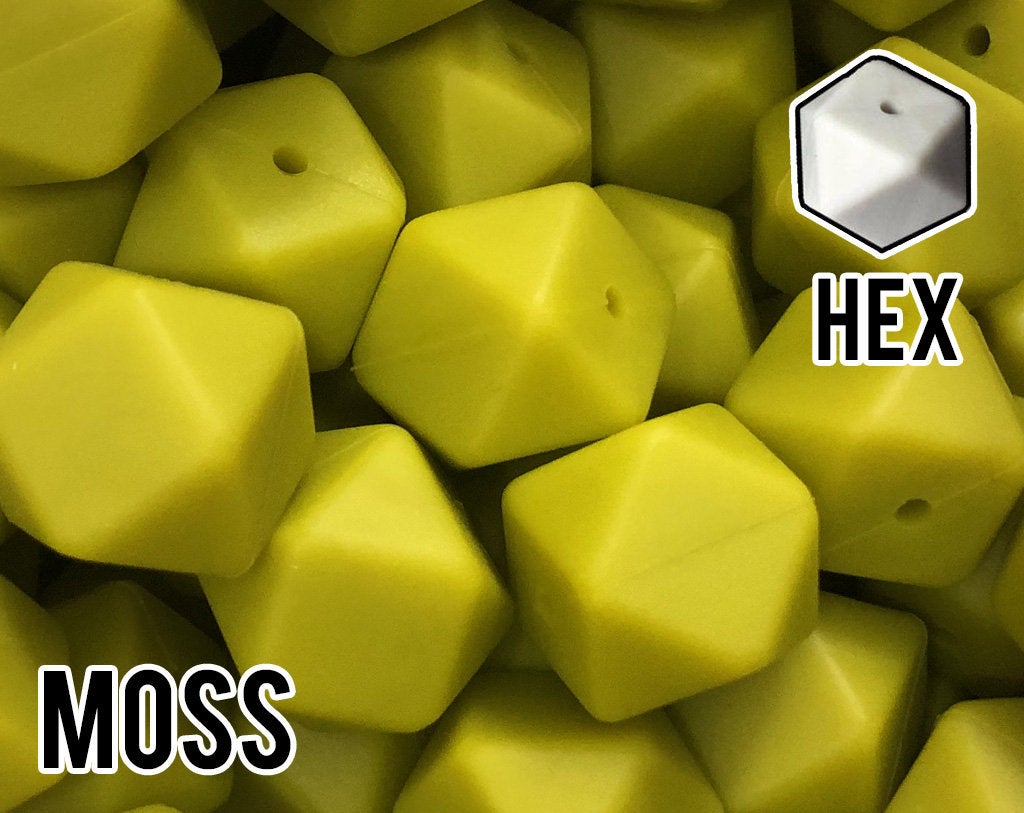17 mm Hexagon Moss Silicone Beads (aka Bright Green, Bright Chartreuse)