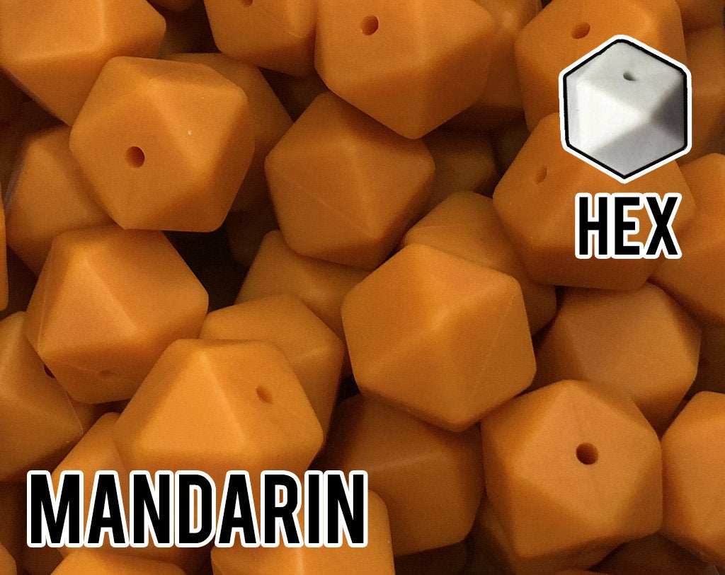 17 mm Hexagon Mandarin Silicone Beads (aka Dusty Orange)