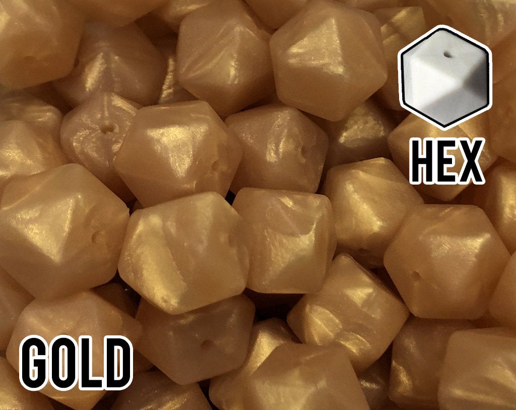 17 mm Hexagon Gold Silicone Beads (aka Metallic Yellow)