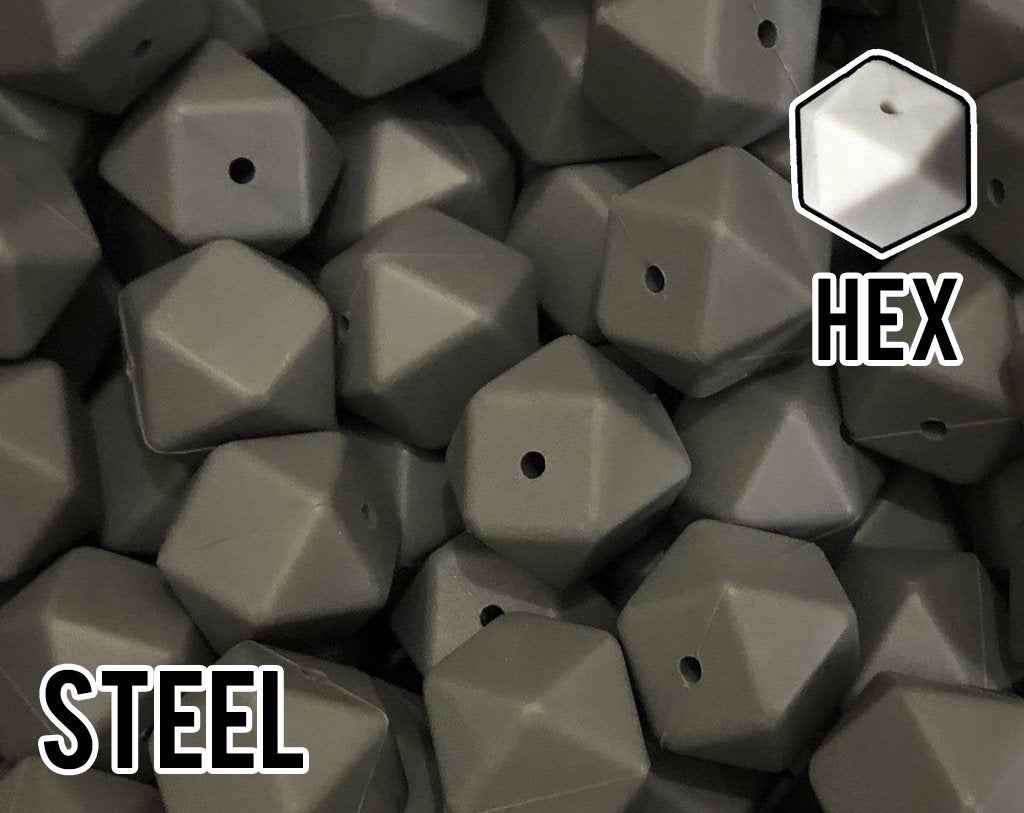 17 mm Hexagon Steel Silicone Beads (aka Dark Grey)