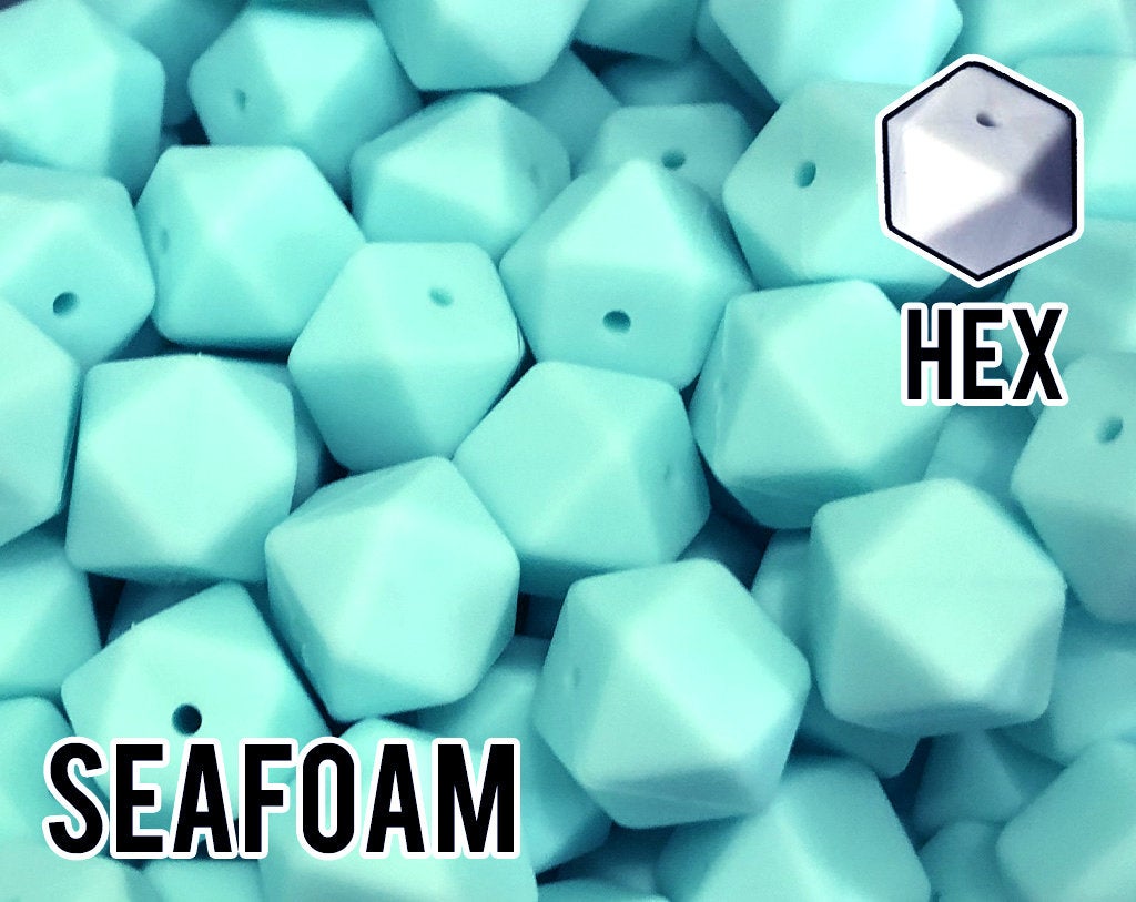 17 mm Hexagon Seafoam Silicone Beads (aka Blue Green, Light Teal)