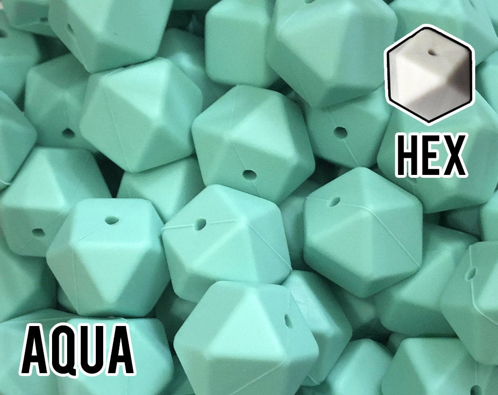 17 mm Hexagon Aqua Silicone Beads (aka Medium Teal, Turquoise)
