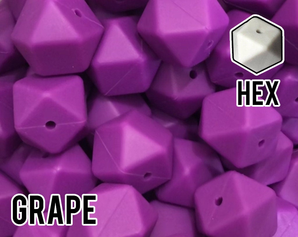 17 mm Hexagon Grape Silicone Beads (aka Bright Purple)
