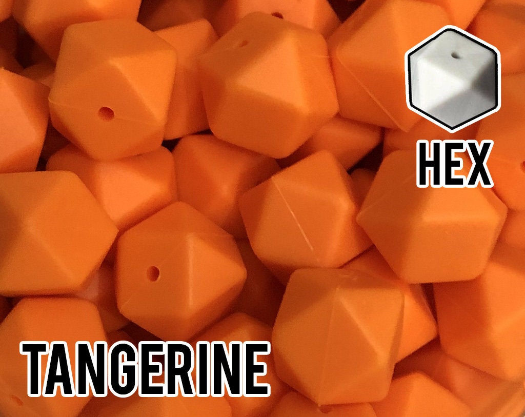17 mm Hexagon Tangerine Silicone Beads (aka Bright Orange)