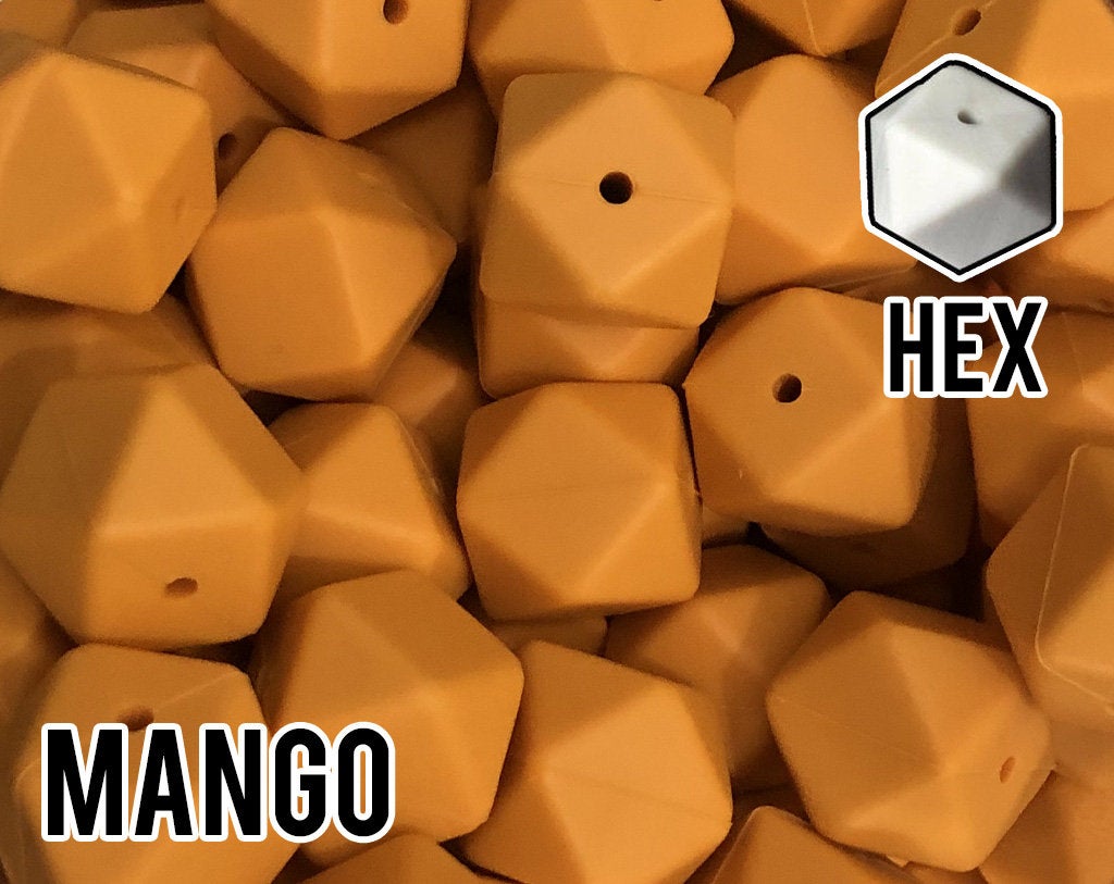 17 mm Hexagon Mango Silicone Beads (aka Orange)