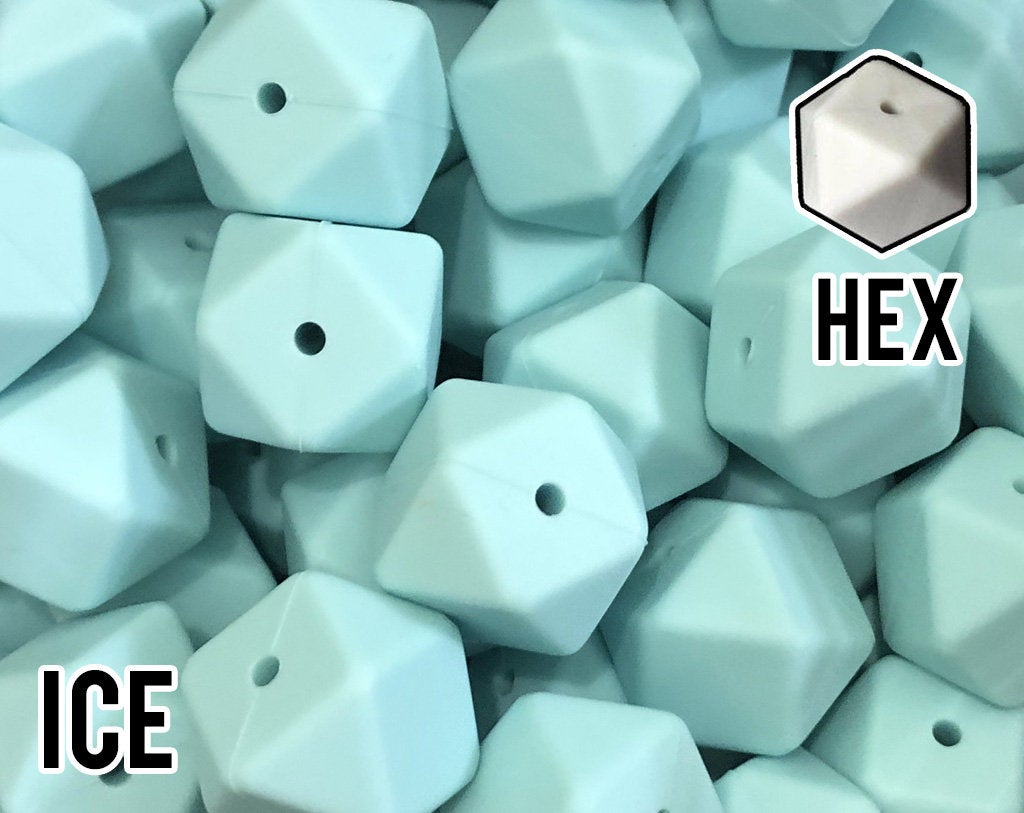 17 mm Hexagon Ice Silicone Beads (aka Light Blue, Light Teal, Turquoise)