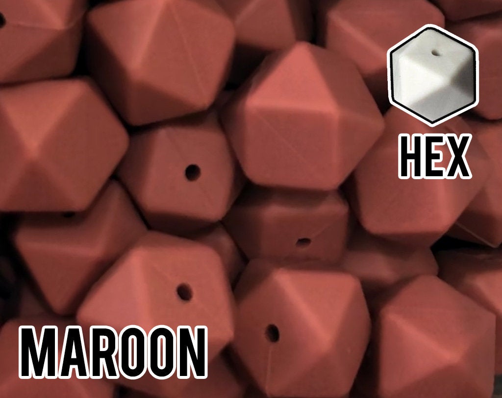 17 mm Hexagon Maroon Silicone Beads (aka Terra)