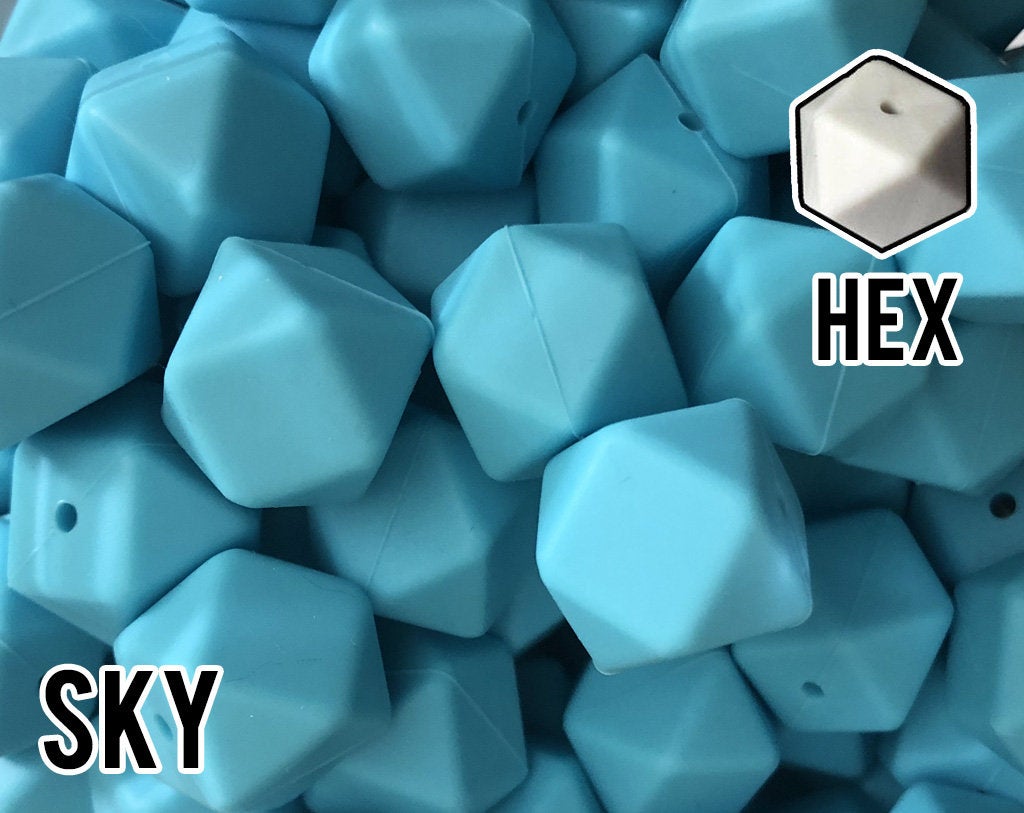 17 mm Hexagon Sky Silicone Beads (aka Light Blue)