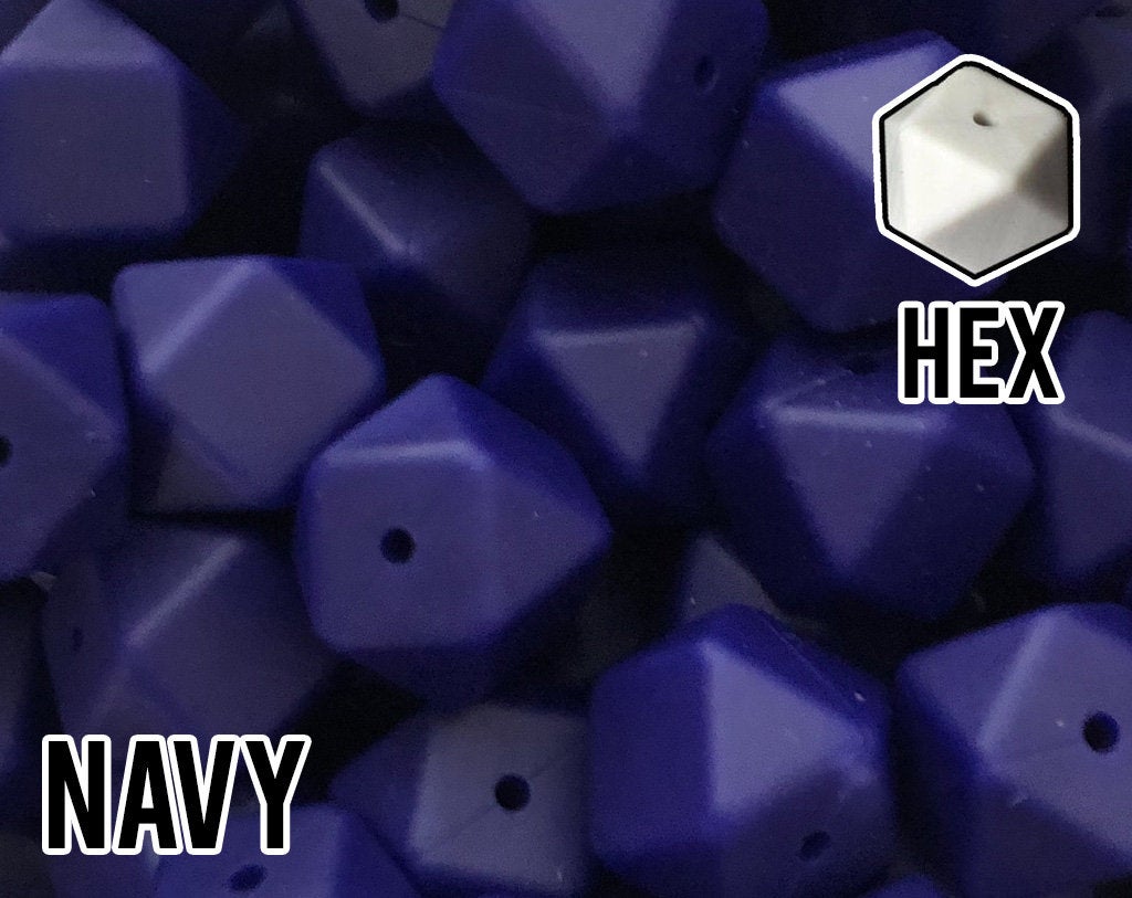 17 mm Hexagon Navy Silicone Beads (aka Dark Blue, Dark Purple)