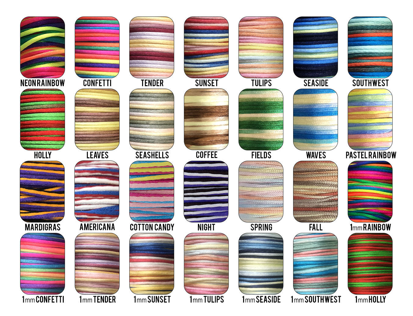 2mm Multi-Colored Nylon Cord String Rope for Crafts, Silicone Necklaces / Lanyards