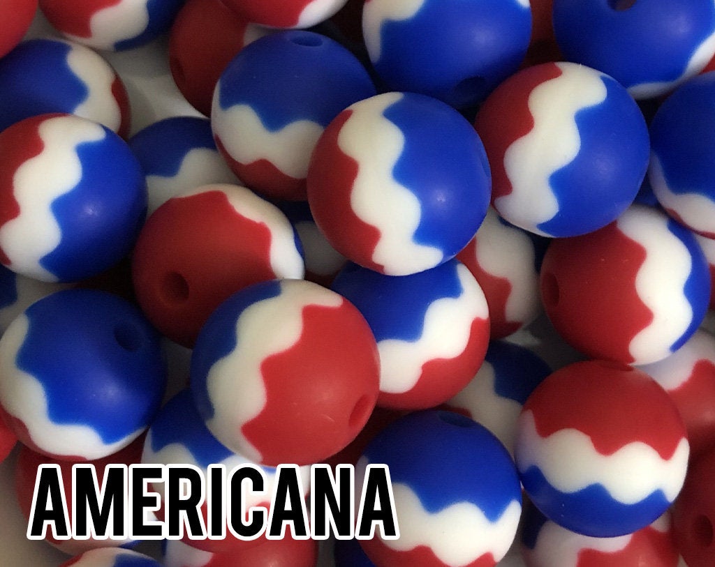15 mm Americana Layered Silicone Beads - Red, White, and Blue