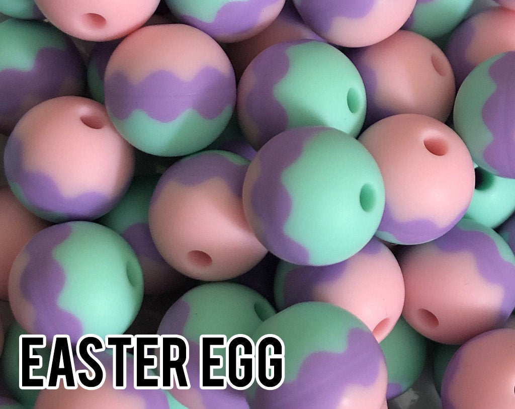 15 mm Easter Egg Layered Silicone Beads - Teal, Lavender, Baby