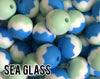 15 mm Sea Glass Layered Silicone Beads - Blue, White, Mint