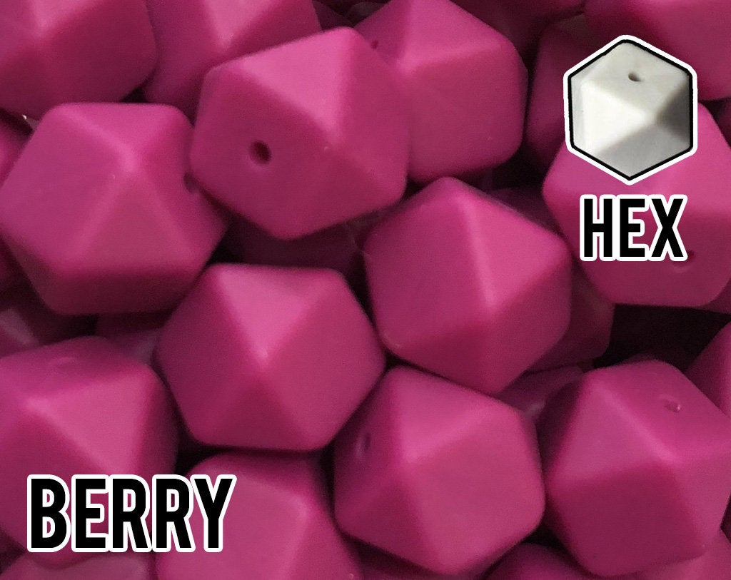 17 mm Hexagon Berry Silicone Beads (Dark Magenta, Dark Red)