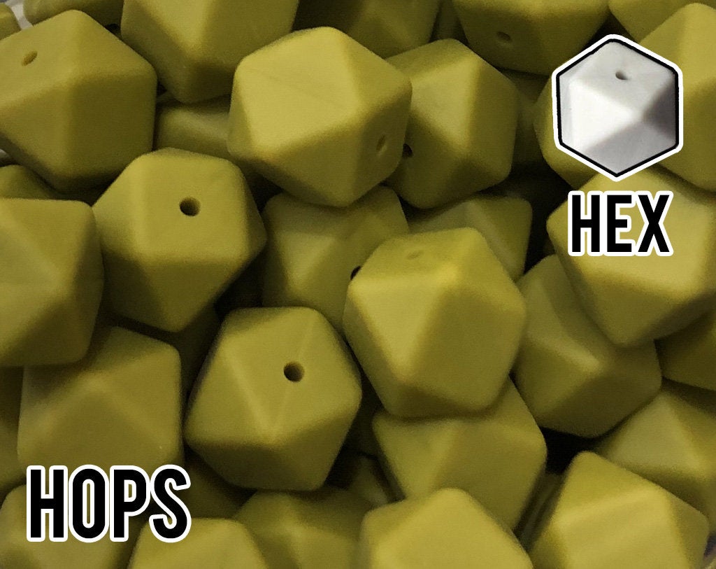 17 mm Hexagon Hops Silicone Beads (aka Yellow Green)