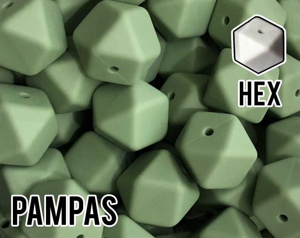 17 mm Hexagon Pampas Silicone Beads (aka Sage Green, Light Green, Dusty Green)