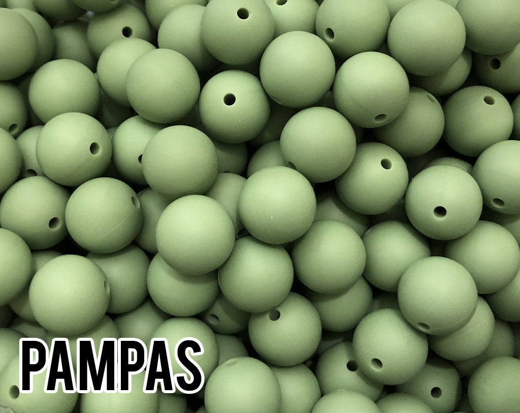 15 mm Round Pampas Silicone Beads  (aka Sage Green, Light Green, Dusty Green)