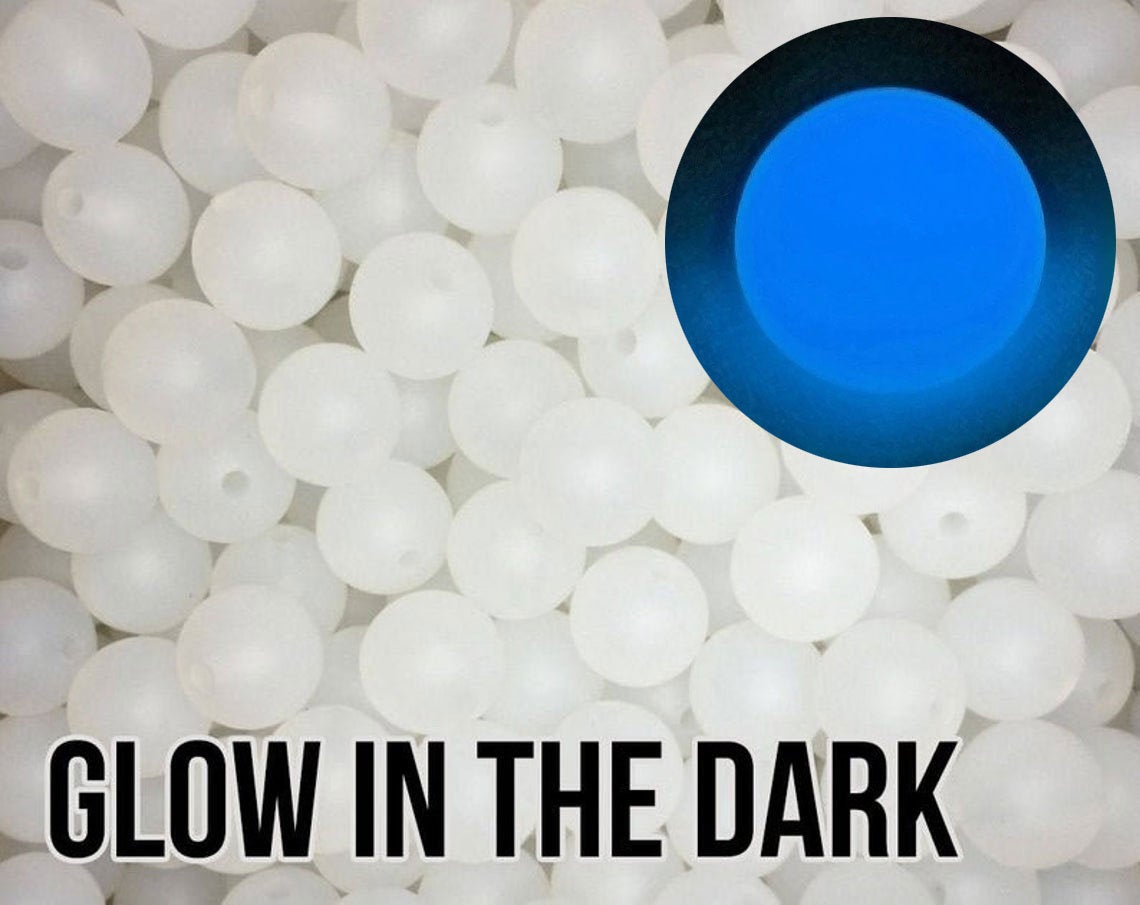 15 mm Round Glow in the Dark (blue) Silicone Beads  (aka Clear, Translucent)