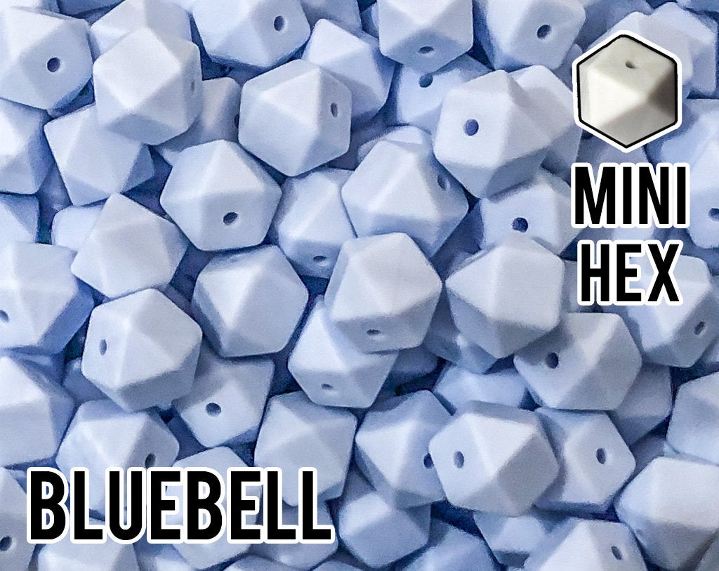 Mini Hexagon Bluebell Silicone Beads (aka Light Blue, Grey Blue)