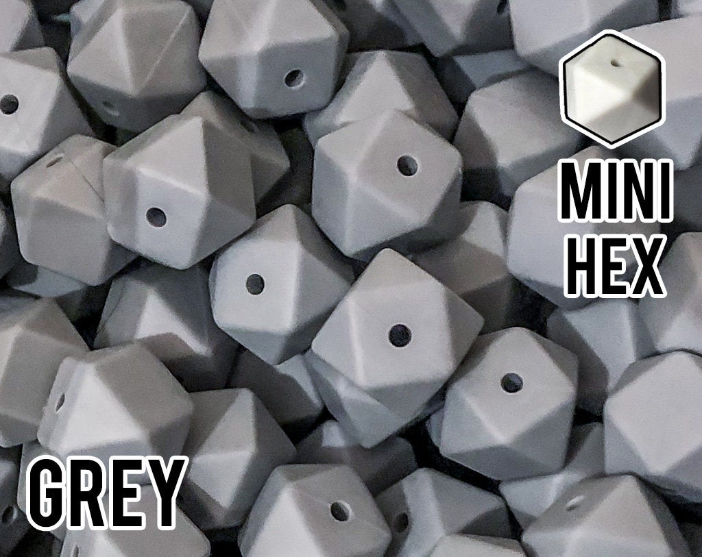 Mini Hexagon Grey Silicone Beads (aka Dim Grey, Gray)