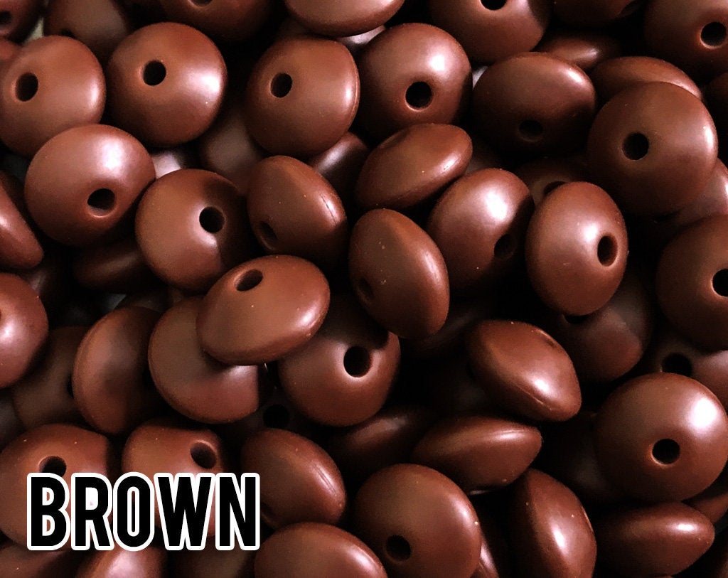 Small Abacus Lentil Saucer Silicone Beads in Brown - 12 mm x 7 mm