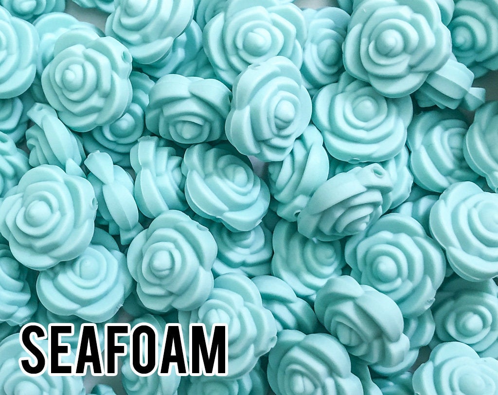 Mini Flower / Rose Silicone Beads - Seafoam (dark) - 3D Flower