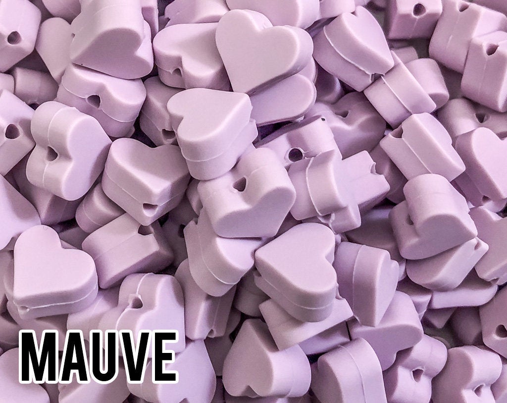 Mini Mauve Heart Silicone Bead (aka Lilac, Light Purple, Pastel Purple)
