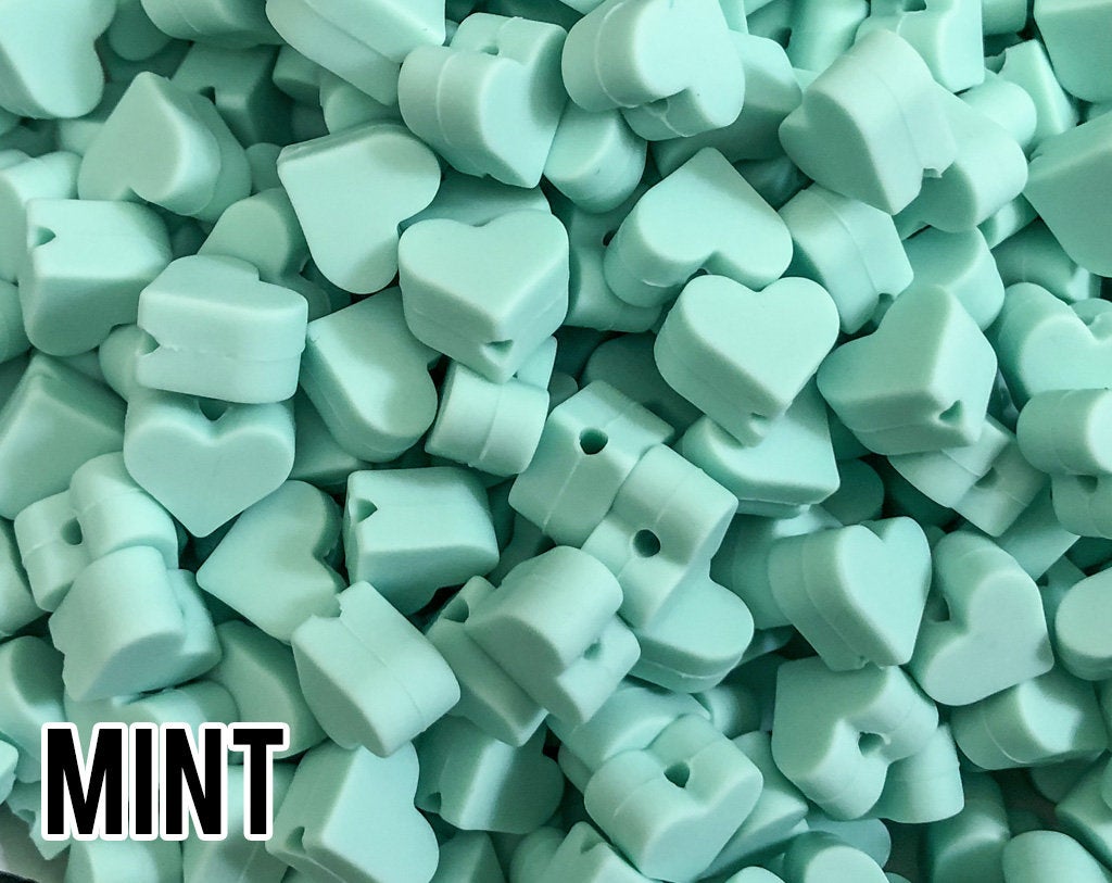 Mini Mint Heart Silicone Bead (aka Light Green, Pastel Green)