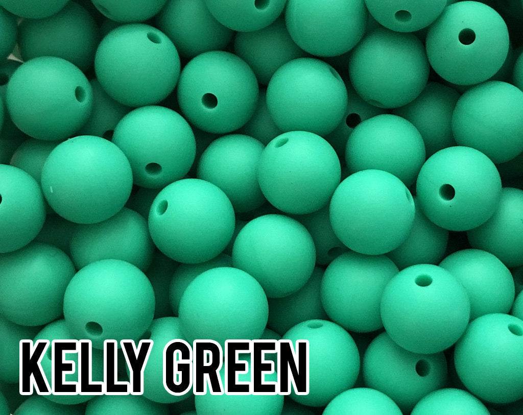 9 mm Round  Kelly Green Silicone Beads 5-100 (aka Bright Green, Medium Green, Irish Green) Silicone  -  Beads Wholesale Silicone Beads
