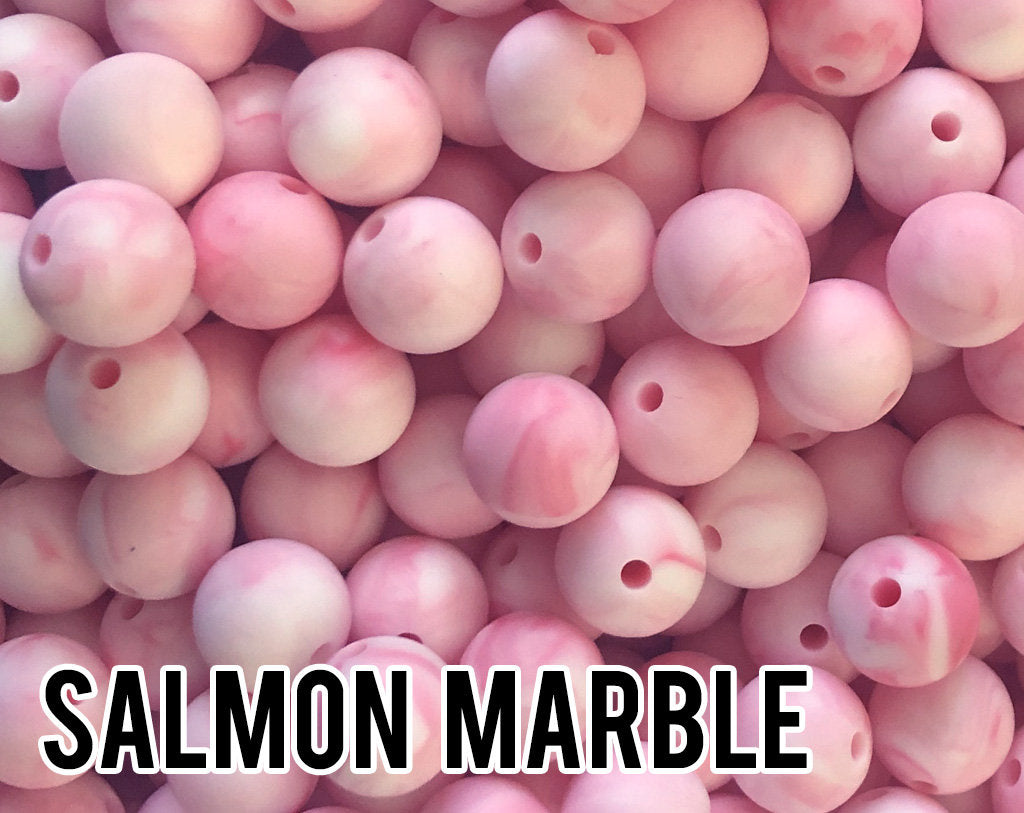 12 mm Round  Salmon Marble Silicone Beads 5-1,000 (aka Watermelon, Light Coral) Geometric Bead - Bulk Silicone Beads Wholesale - DIY Jewelry