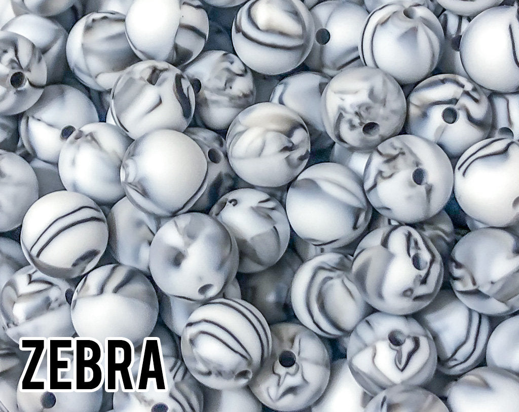 12 mm Round  Zebra Silicone Beads 5-100 (aka Animal Print, Black and White Striped) - Bulk Silicone Beads Wholesale - DIY Jewelry