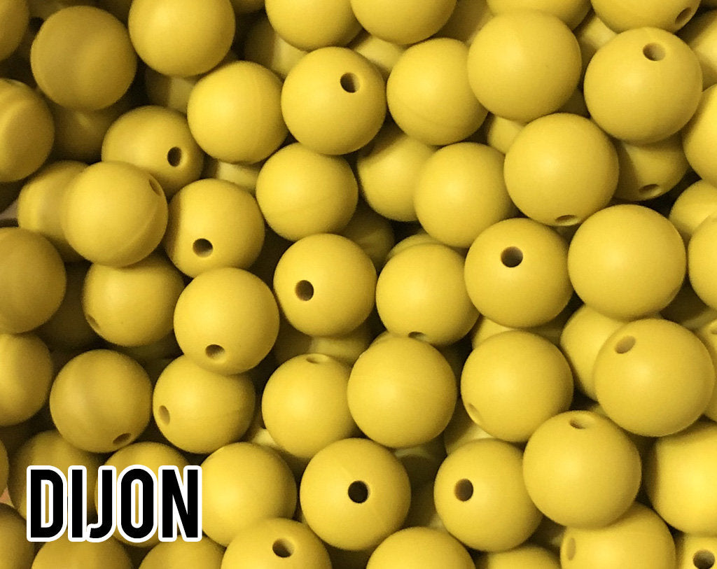 9 mm Round  Dijon Silicone Beads 5-1,000 (aka Medium Yellow, Green Yellow, Mustard) Silicone Beads Wholesale Silicone Beads