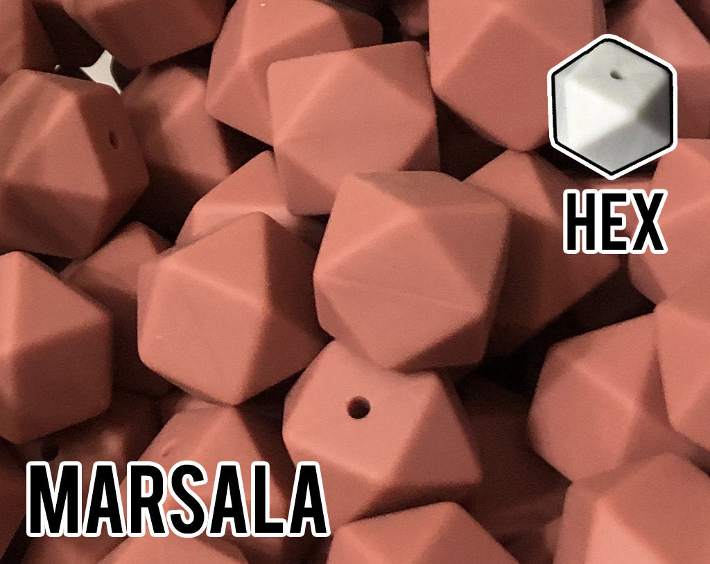 17 mm Hexagon Marsala Silicone Beads 5-1,000 (aka Terra, Light Mahogany) Geometric Bead - Bulk Silicone Beads Wholesale - DIY Jewelry