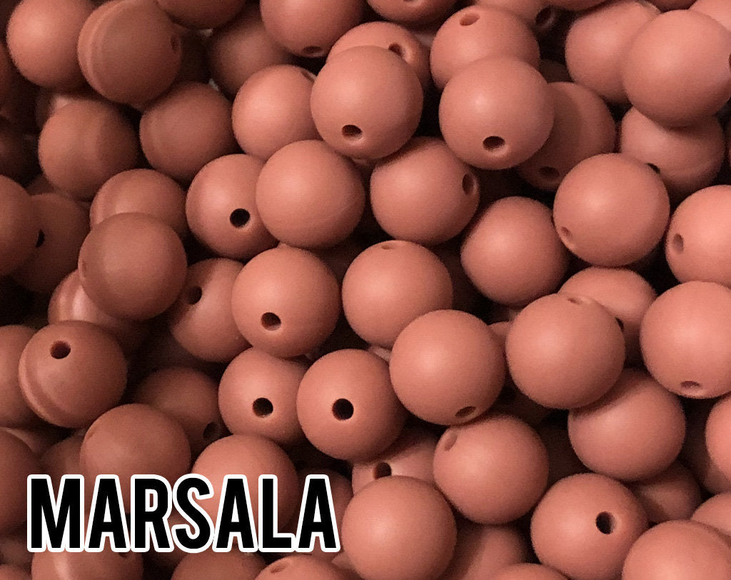 12 mm Round  Marsala Silicone Beads 5-1,000 (aka Terra, Light Mahogany) Silicone  -  Beads Wholesale Silicone Beads