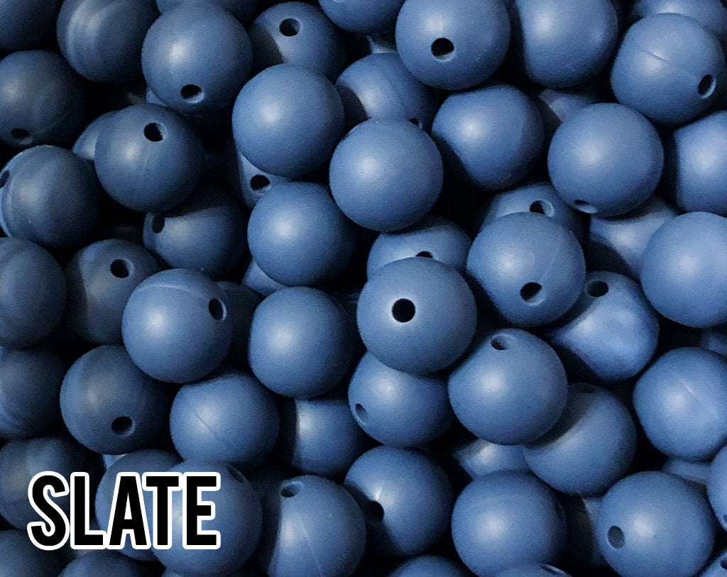 12 mm Round  Slate Silicone Beads 5-1,000 (aka Dusty Blue, Navy Blue) Silicone  -  Beads Wholesale Silicone Beads