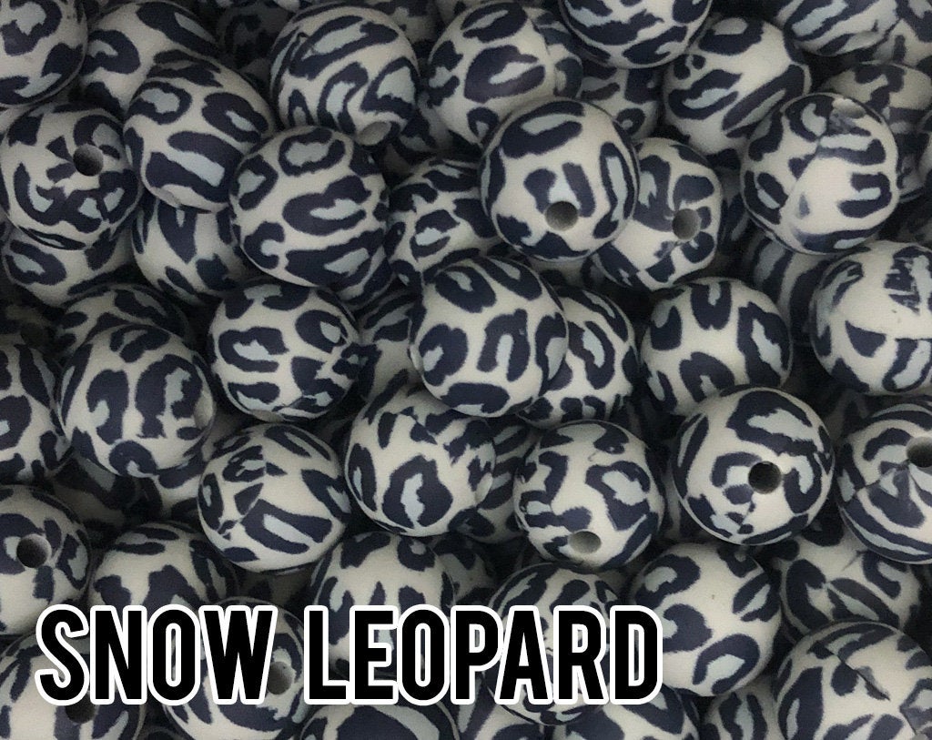 15 mm Snow Leopard Silicone Beads (aka Grey Leopard, Animal Print)